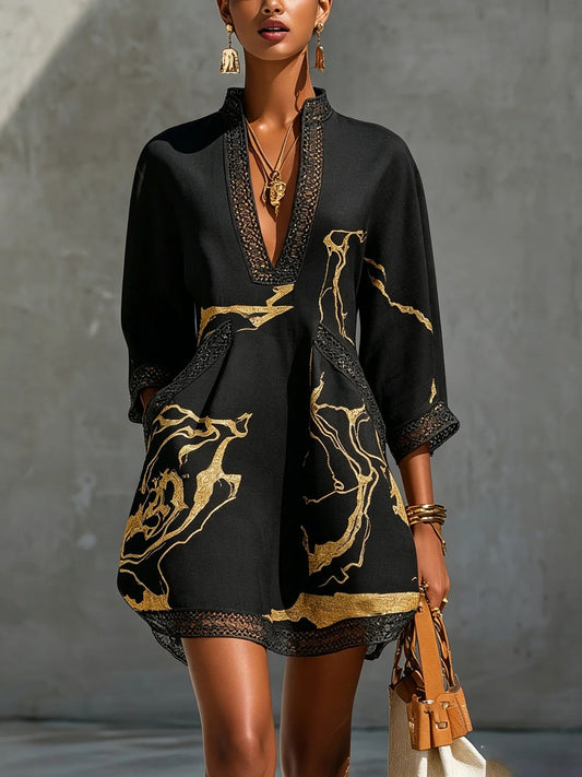 Diana | Vestido corto estampado en negro y dorado