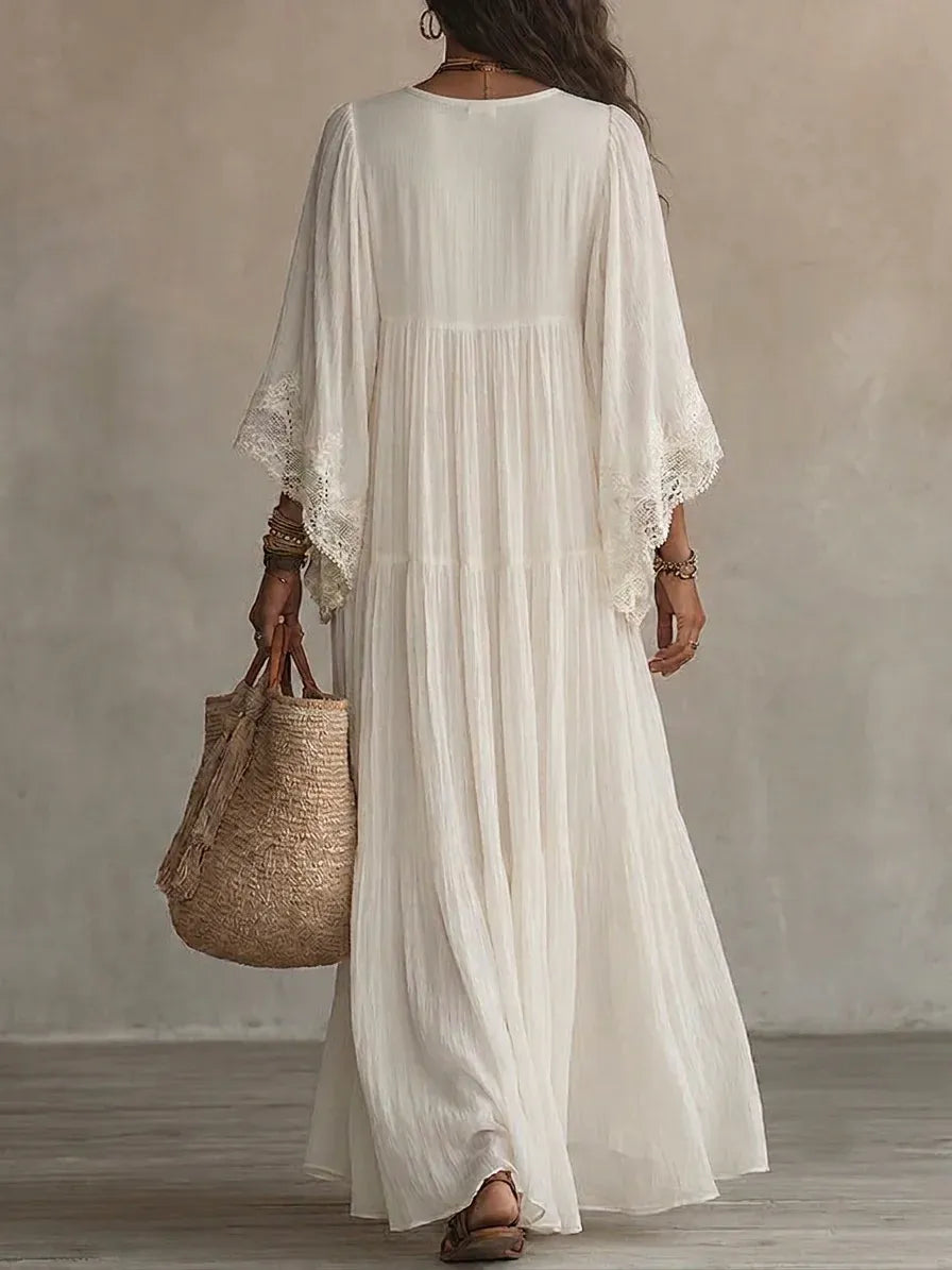 Celeste | Vestido largo de gasa con encaje