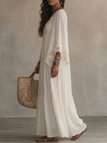 Celeste | Vestido largo de gasa con encaje