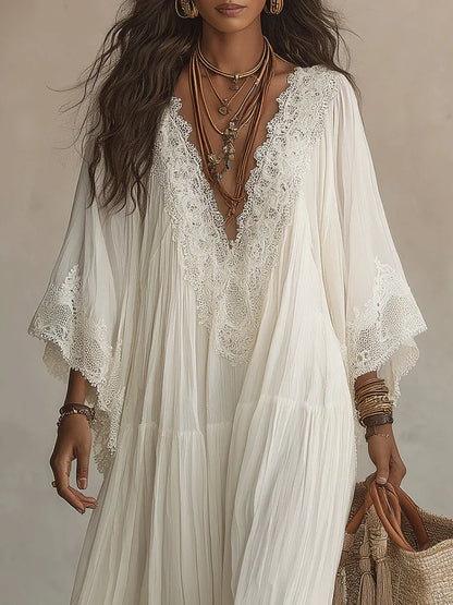 Celeste | Vestido largo de gasa con encaje