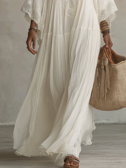 Celeste | Vestido largo de gasa con encaje