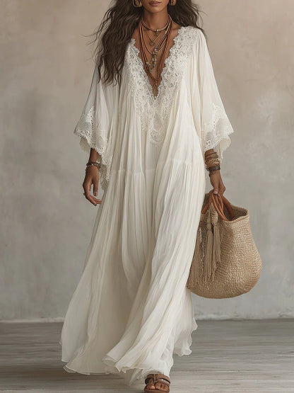 Celeste | Vestido largo de gasa con encaje