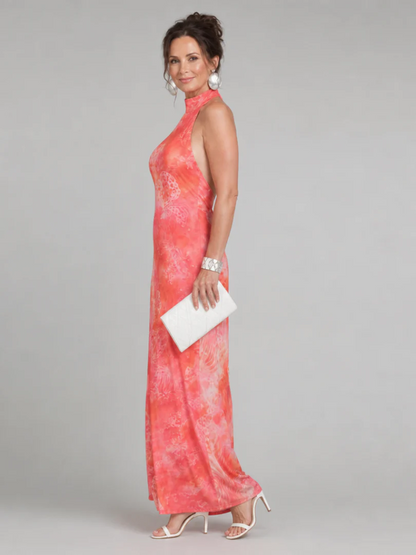 Oraline | Vestido largo con cuello halter y estampado