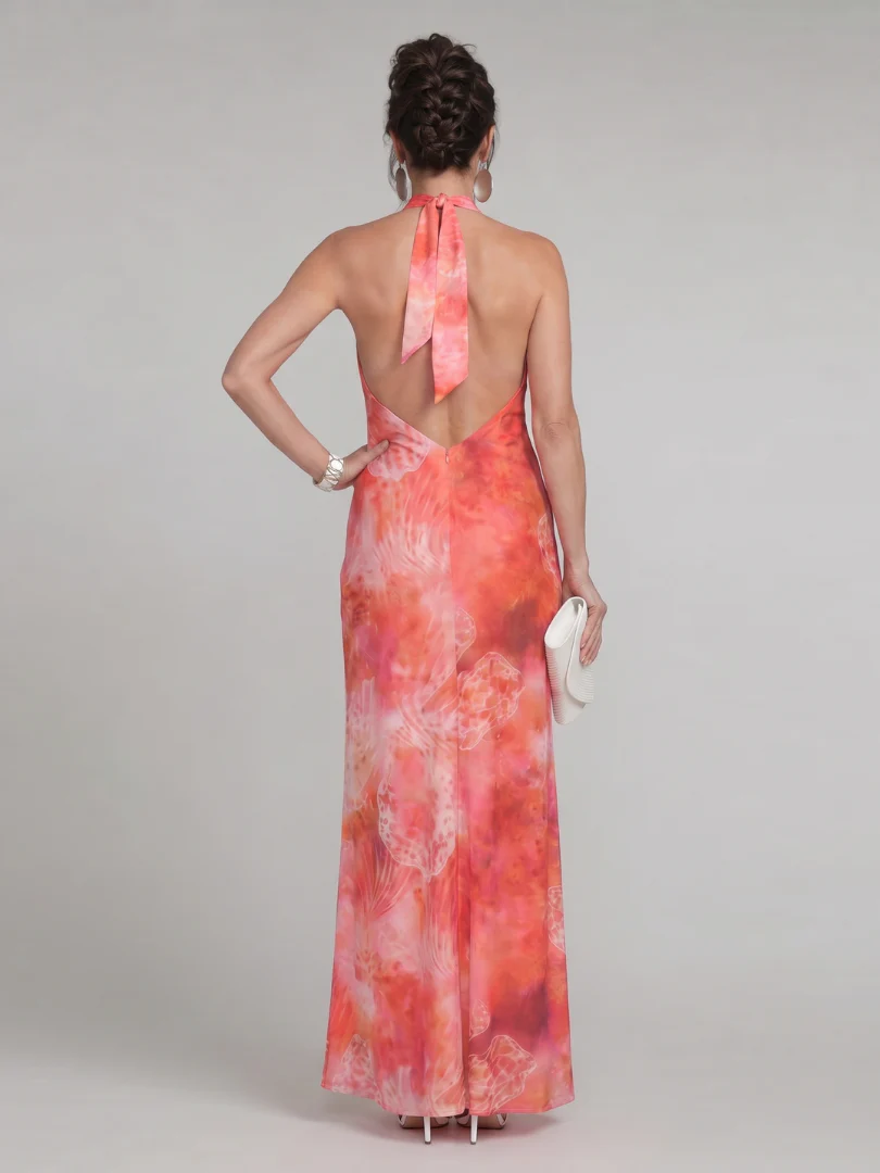 Oraline | Vestido largo con cuello halter y estampado