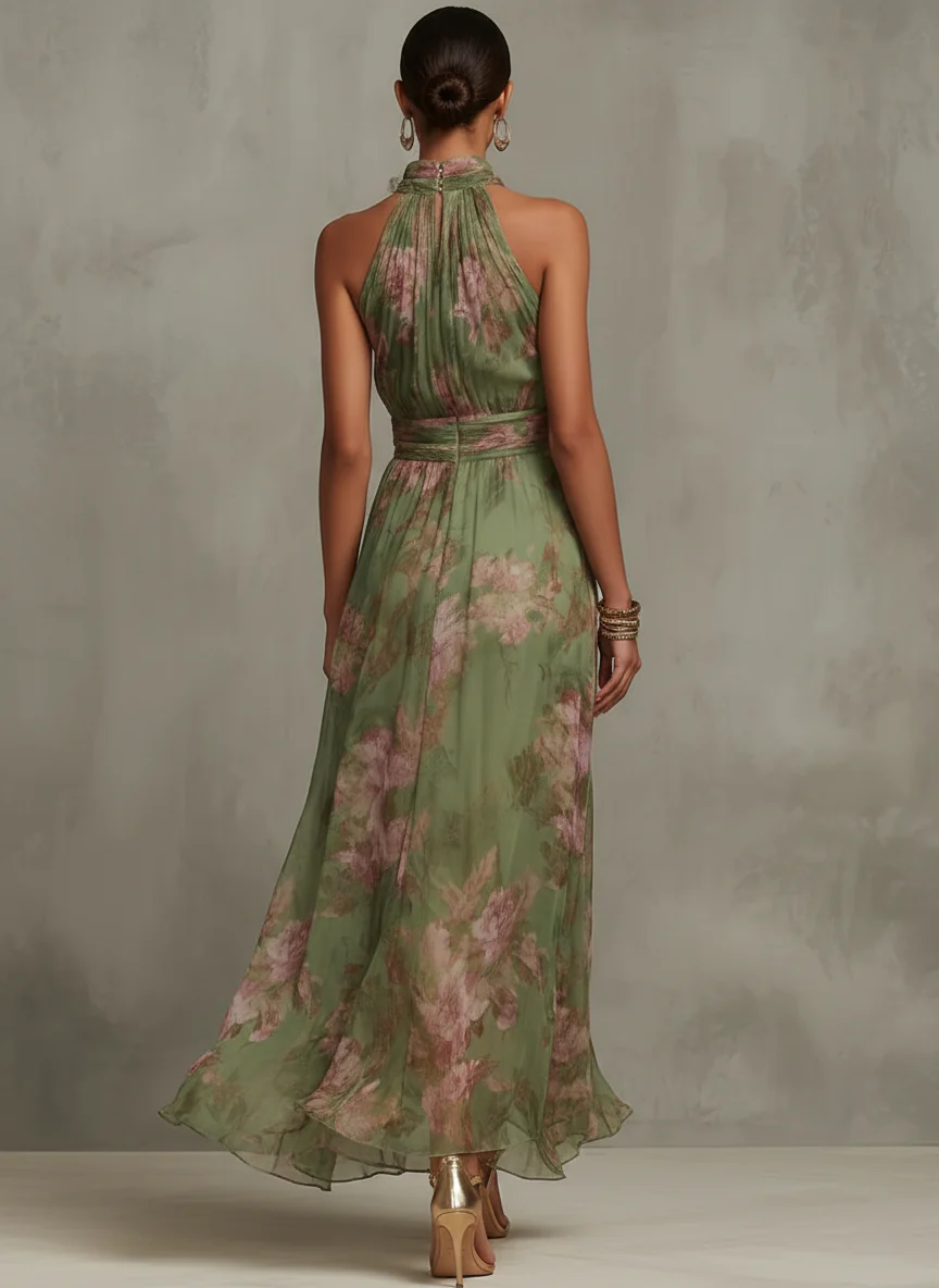 Livia | Vestido largo de estampado floral con cuello halter