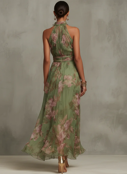 Livia | Vestido largo de estampado floral con cuello halter