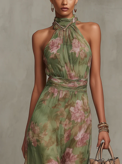 Livia | Vestido largo de estampado floral con cuello halter